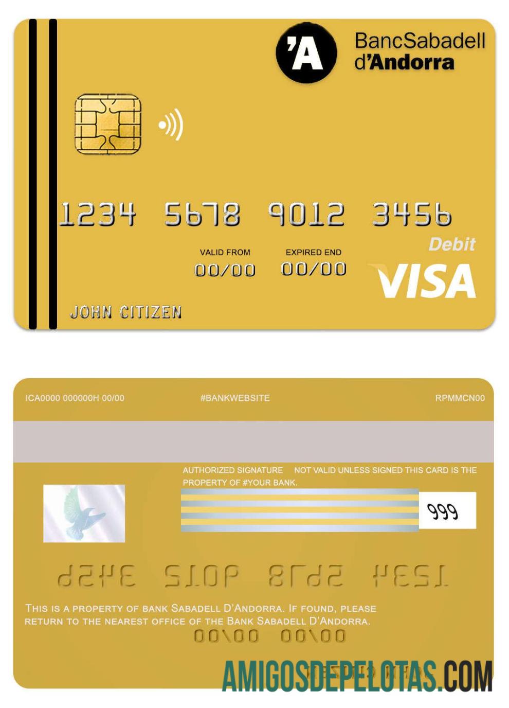 Cartão Visa do Banco Andorra Banco Sabadell baixar para verificação